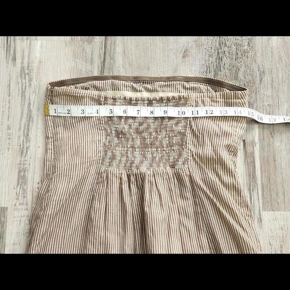 Anthropologie Maeve Dress 6 Striped Brown Embroidered Strapless Smocked Boho Sun - Picture 8 of 9